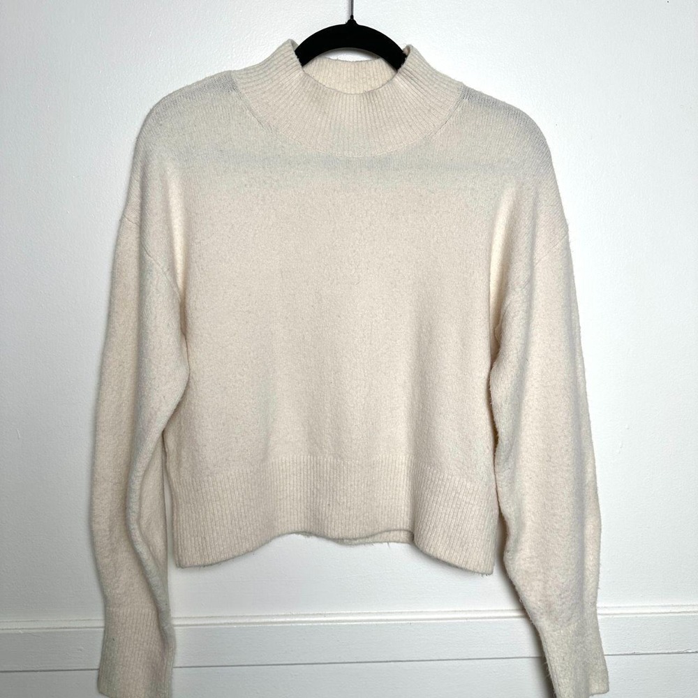 & Other Stories Cream Mock Neck Wool Blend Sweater S